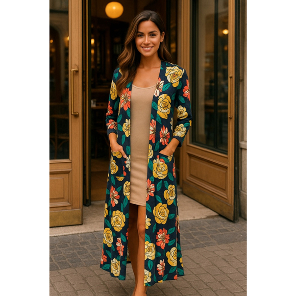 LuLaRoe Floral Duster Long Cardigan Maxi Boho Vibrant Statement Vaca Artsy Indie - Picture 1 of 6